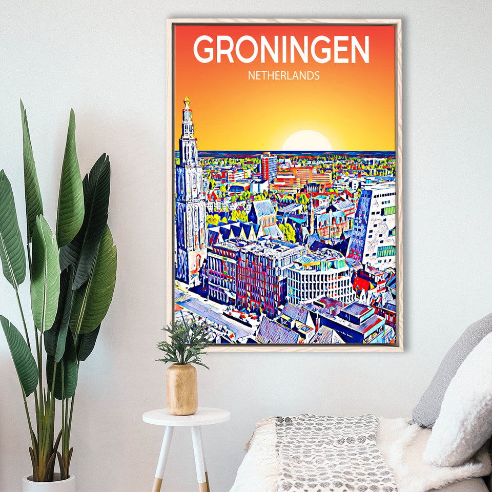 Groningen Netherlands Art Sunset Art Print, Large Canvas, Framed Canvas Print Wall Art Home Decor, Floating Frame