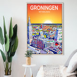 Groningen Netherlands Art Sunset Art Print, Large Canvas, Framed Canvas Print Wall Art Home Decor, Floating Frame