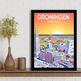 Groningen Netherlands Art Sunset Art Print, Large Canvas, Framed Canvas Print Wall Art Home Decor, Floating Frame