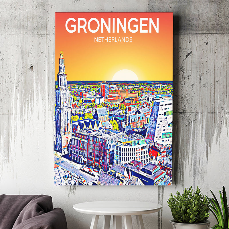 Groningen Netherlands Art Sunset Art Print ,City Art Print, Large Canvas, Canvas Print Wall Art Home Decor