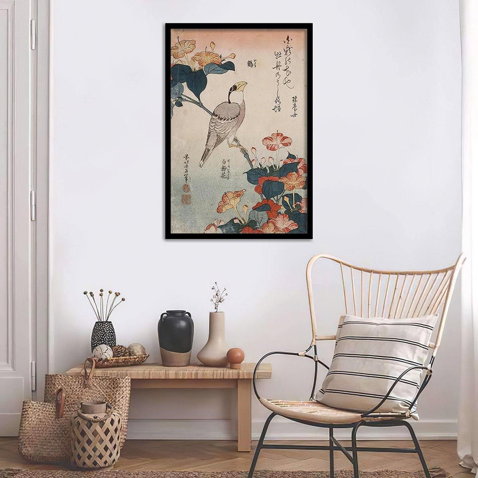 Grosbeak and mirabilis 1834 - Katsushika Hokusai - Art Print, Frame Art, Painting Art
