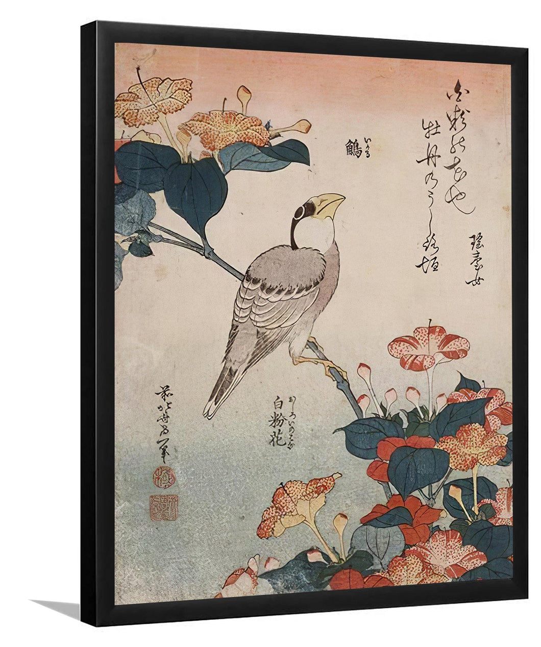 Grosbeak and mirabilis 1834 - Katsushika Hokusai - Art Print, Frame Art, Painting Art