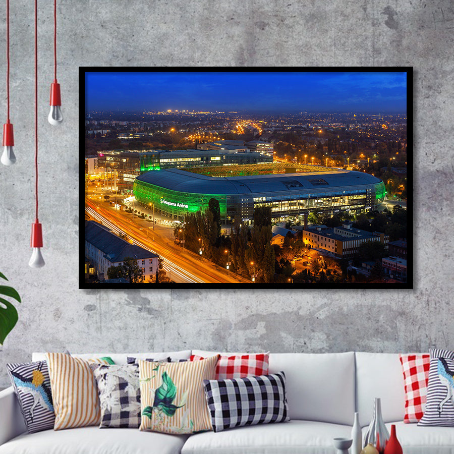 Groupama Arena at night, Stadium Canvas, Sport Art, Gift for him, Framed Art Prints Wall Art Decor, Framed Picture