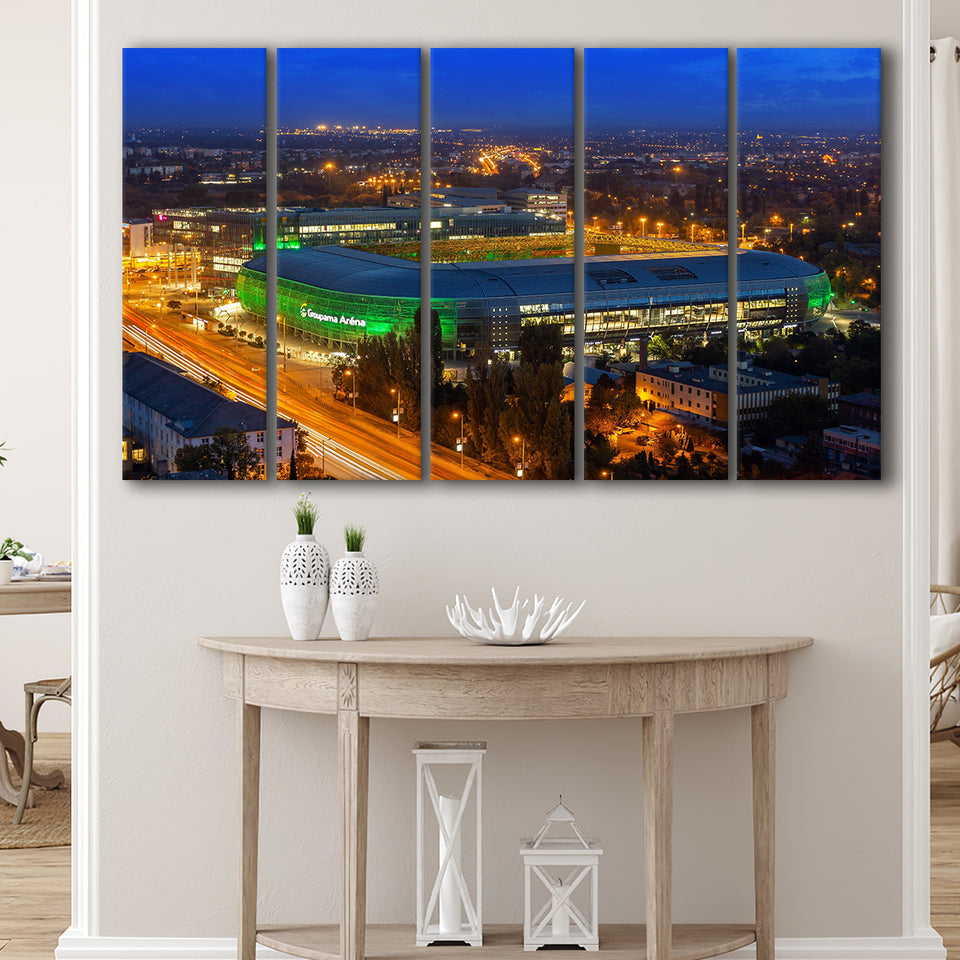 Groupama Arena at night, Stadium Canvas, Sport Art, Gift for him, Multi Panels B, Canvas Prints Wall Art Decor