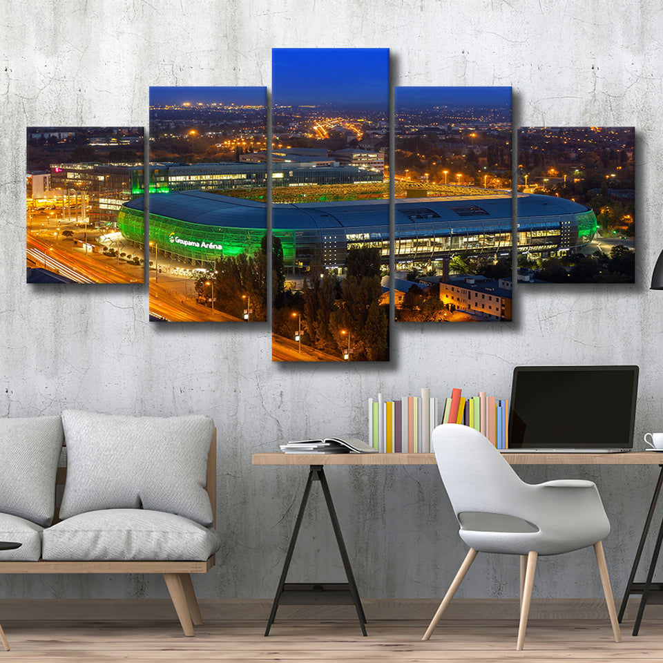 Groupama Arena at night, Stadium Canvas, Sport Art, Large Canvas, Multi Panels, Canvas Prints Wall Art Decor