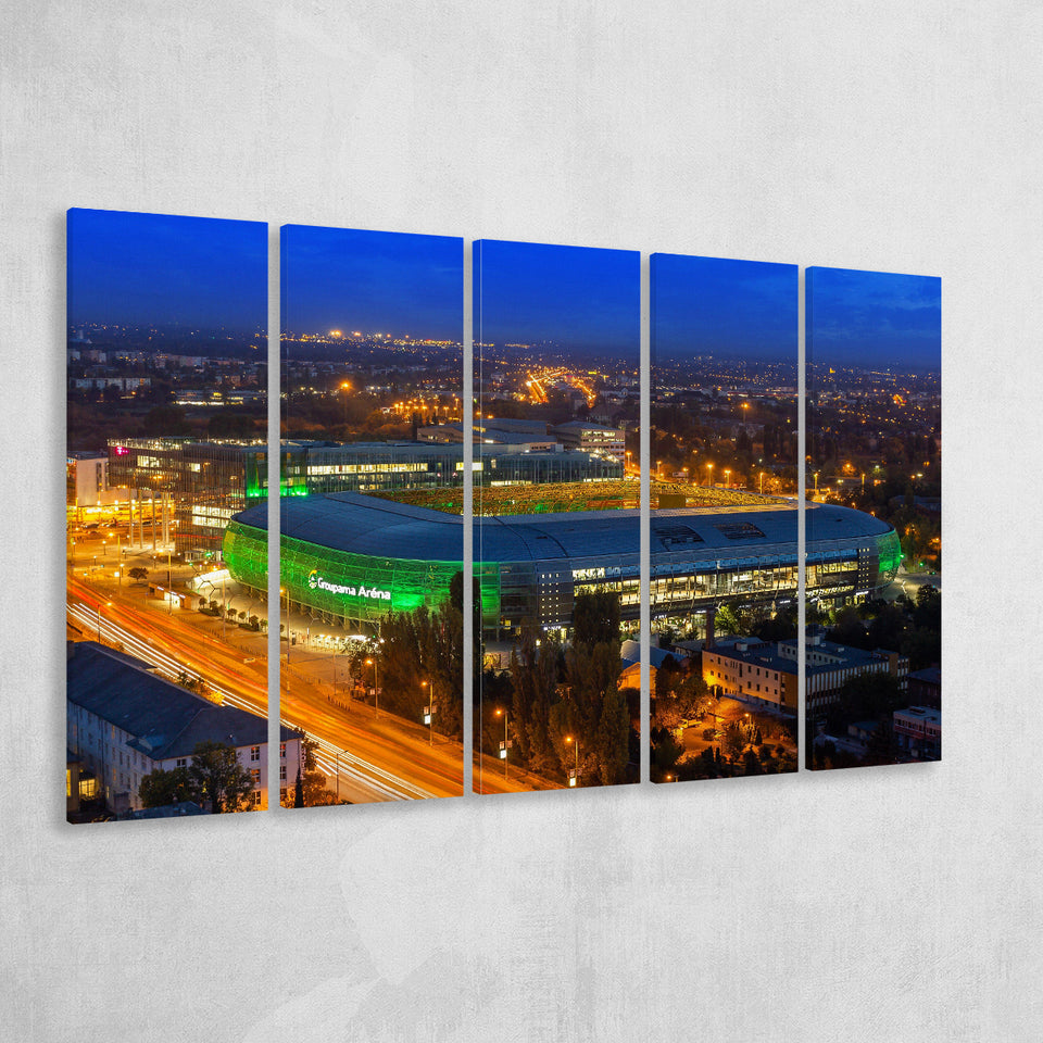 Groupama Arena at night, Stadium Canvas, Sport Art, Gift for him, Multi Panels B, Canvas Prints Wall Art Decor