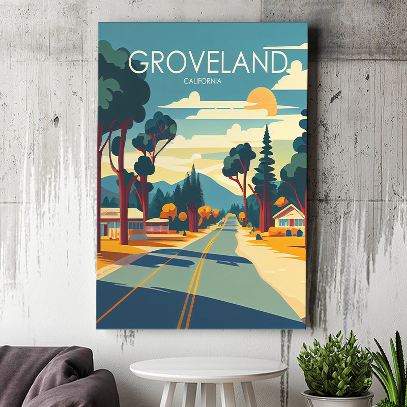Groveland California Retro Art Print ,City Art Print, Large Canvas, Canvas Print Wall Art Home Decor