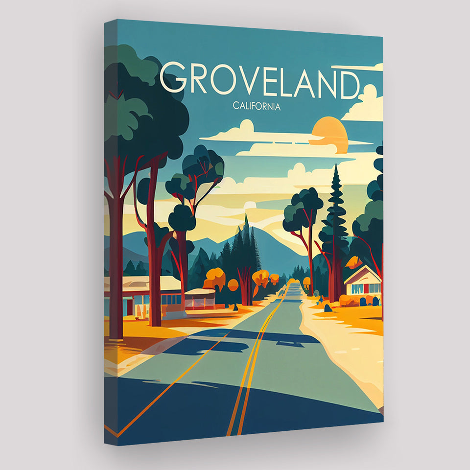 Groveland California Retro Art Print ,City Art Print, Large Canvas, Canvas Print Wall Art Home Decor