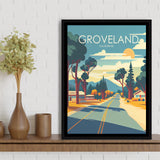 Groveland California Retro Art Print, Large Canvas, Framed Canvas Print Wall Art Home Decor, Floating Frame