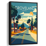 Groveland California Retro Art Print, Large Canvas, Framed Canvas Print Wall Art Home Decor, Floating Frame