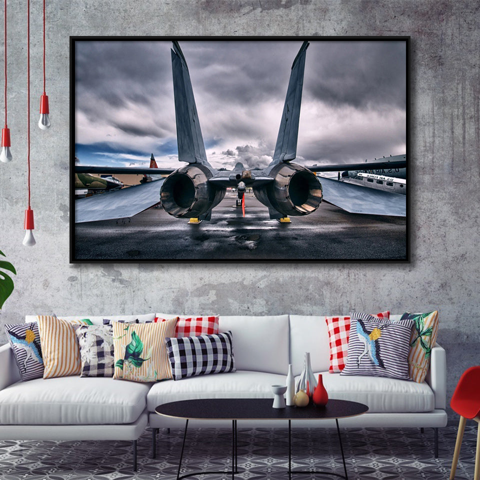 Grumman F 14 Tomcat War Airplane Craft Framed Canvas Prints Wall Art Decor - Painting Canvas, Black Framed Picture