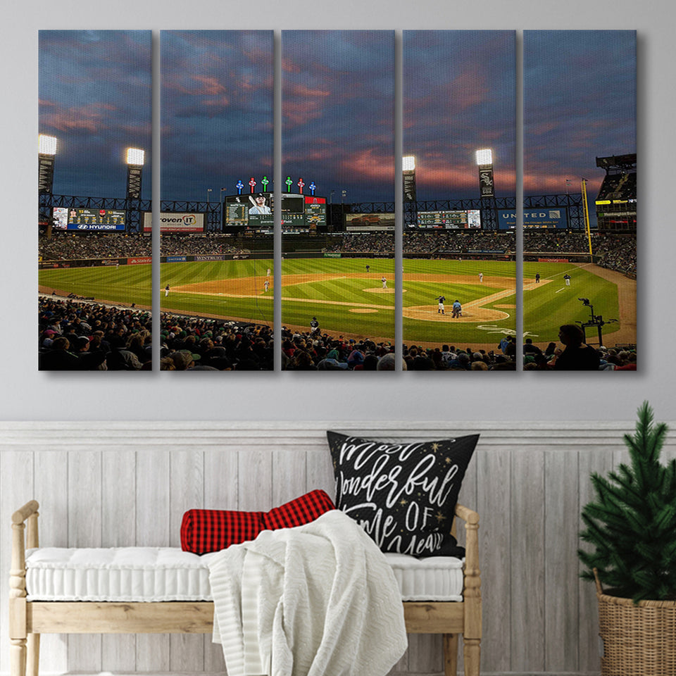 Guaranteed Rate Field at Night, Stadium Canvas, Sport Art, Gift for him, Multi Panels B, Canvas Prints Wall Art Decor