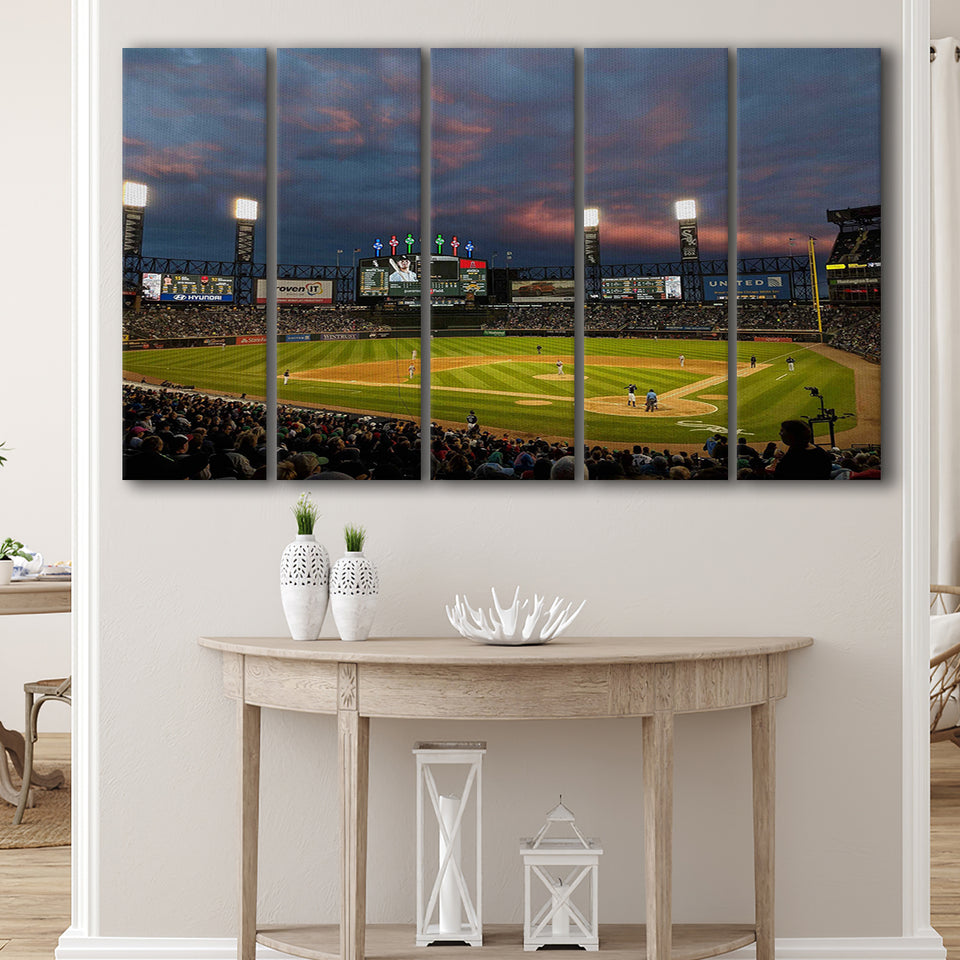 Guaranteed Rate Field at Night, Stadium Canvas, Sport Art, Gift for him, Multi Panels B, Canvas Prints Wall Art Decor