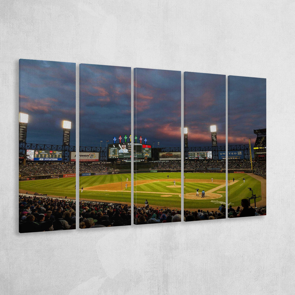Guaranteed Rate Field at Night, Stadium Canvas, Sport Art, Gift for him, Multi Panels B, Canvas Prints Wall Art Decor