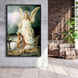 Guardian Angel Print Spiritual Gift Religious Art Angel Art Framed Canvas Prints Wall Art - Painting Canvas, Framed Picture, Home Art Decor