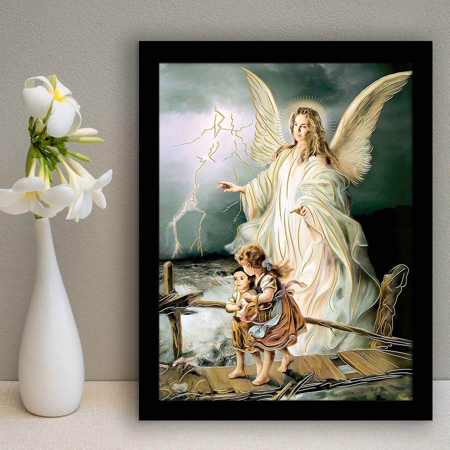 Guardian Angel Print Spiritual Gift Religious Art Angel Art Framed Art Print Wall Decor - Painting Art, Framed Picture, Home Decor