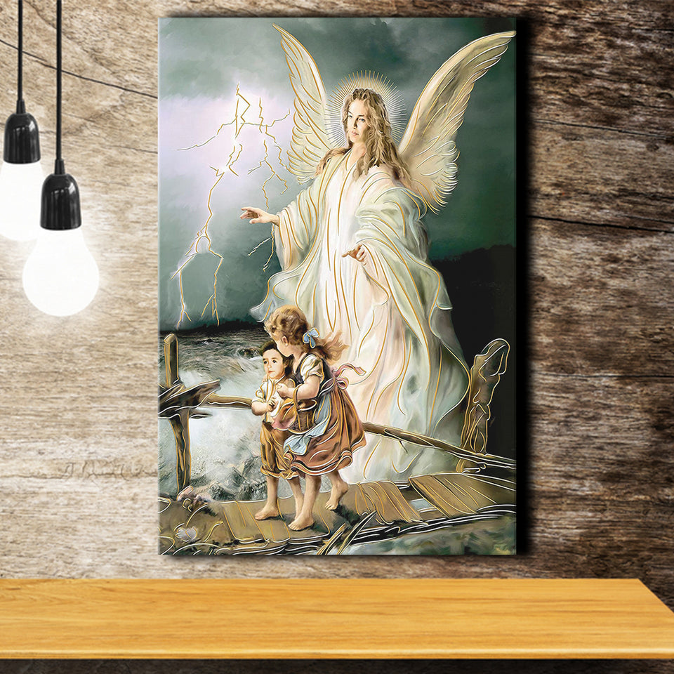 Guardian Angel Print Spiritual Gift Religious Art Angel Art Canvas Prints Wall Art - Painting Canvas, Wall Decor, Home Decor