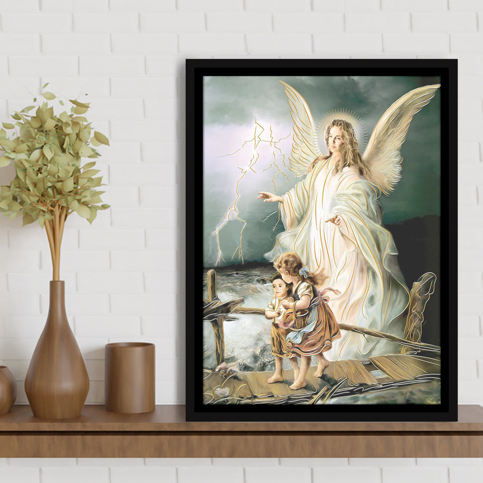 Guardian Angel Print Spiritual Gift Religious Art Angel Art Framed Canvas Prints Wall Art - Painting Canvas, Framed Picture, Home Art Decor