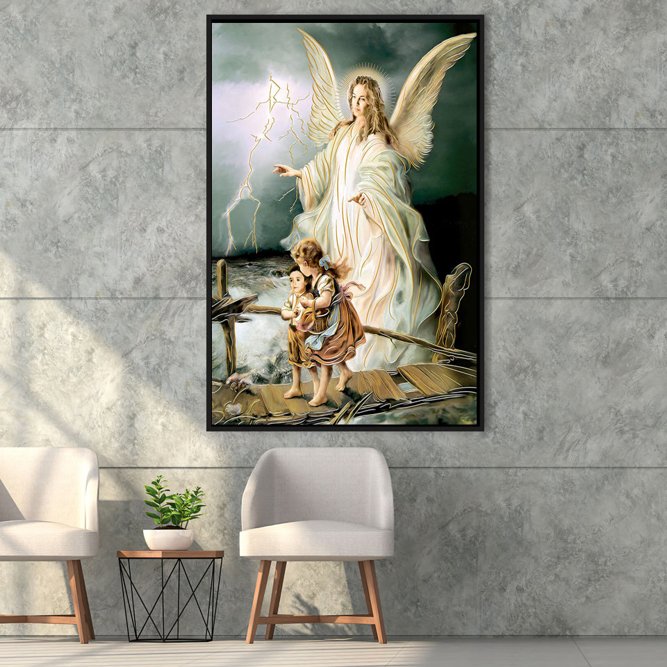 Guardian Angel Print Spiritual Gift Religious Art Angel Art Framed Canvas Prints Wall Art - Painting Canvas, Framed Picture, Home Art Decor