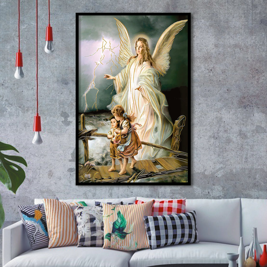 Guardian Angel Print Spiritual Gift Religious Art Angel Art Framed Art Print Wall Decor - Painting Art, Framed Picture, Home Decor