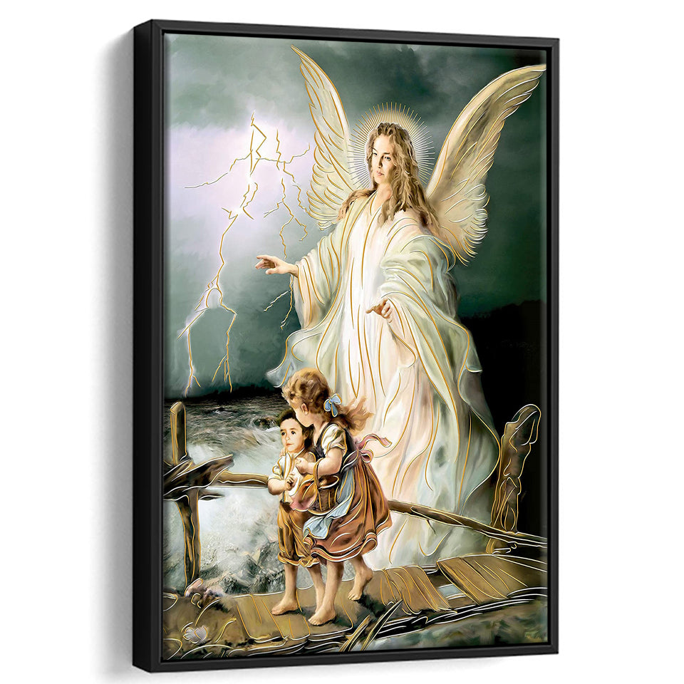 Guardian Angel Print Spiritual Gift Religious Art Angel Art Framed Canvas Prints Wall Art - Painting Canvas, Framed Picture, Home Art Decor