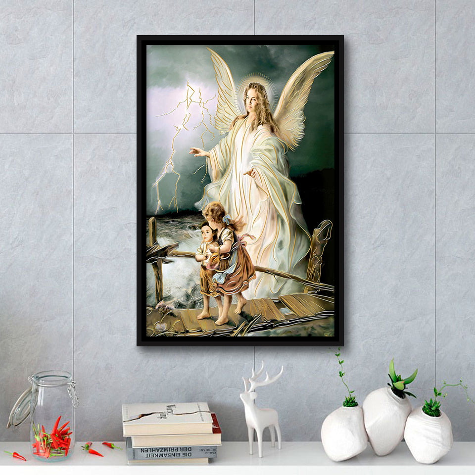 Guardian Angel Print Spiritual Gift Religious Art Angel Art Framed Canvas Prints Wall Art - Painting Canvas, Framed Picture, Home Art Decor
