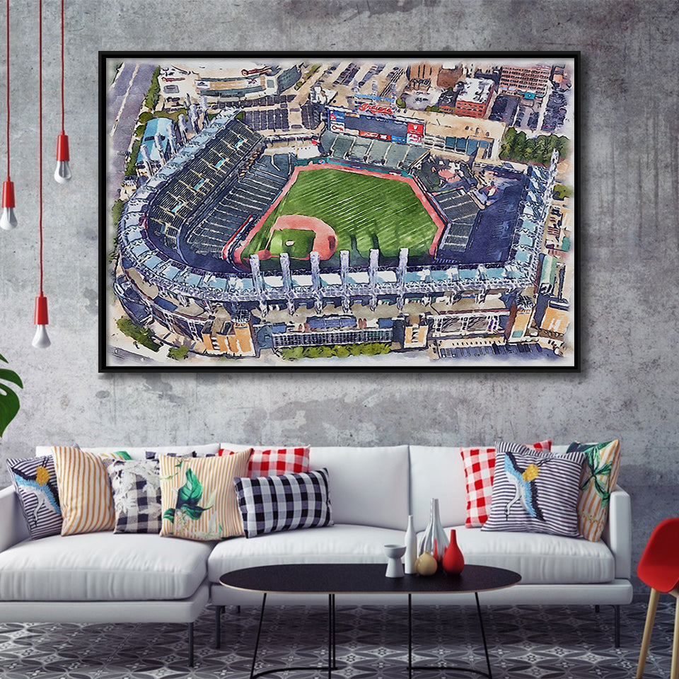 Guardians Baseball Team Progressive Field Watercolor, Sport Art Prints Fan Gift, Framed Canvas Prints Wall Art Decor