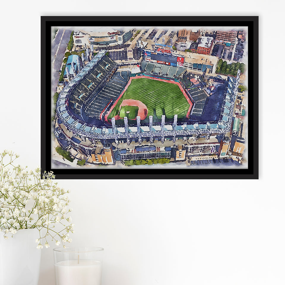 Guardians Baseball Team Progressive Field Watercolor, Sport Art Prints Fan Gift, Framed Canvas Prints Wall Art Decor