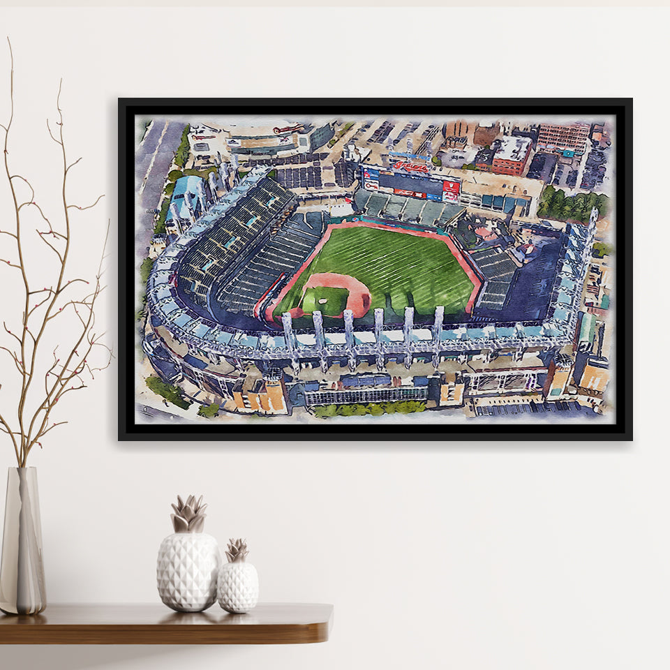 Guardians Baseball Team Progressive Field Watercolor, Sport Art Prints Fan Gift, Framed Canvas Prints Wall Art Decor