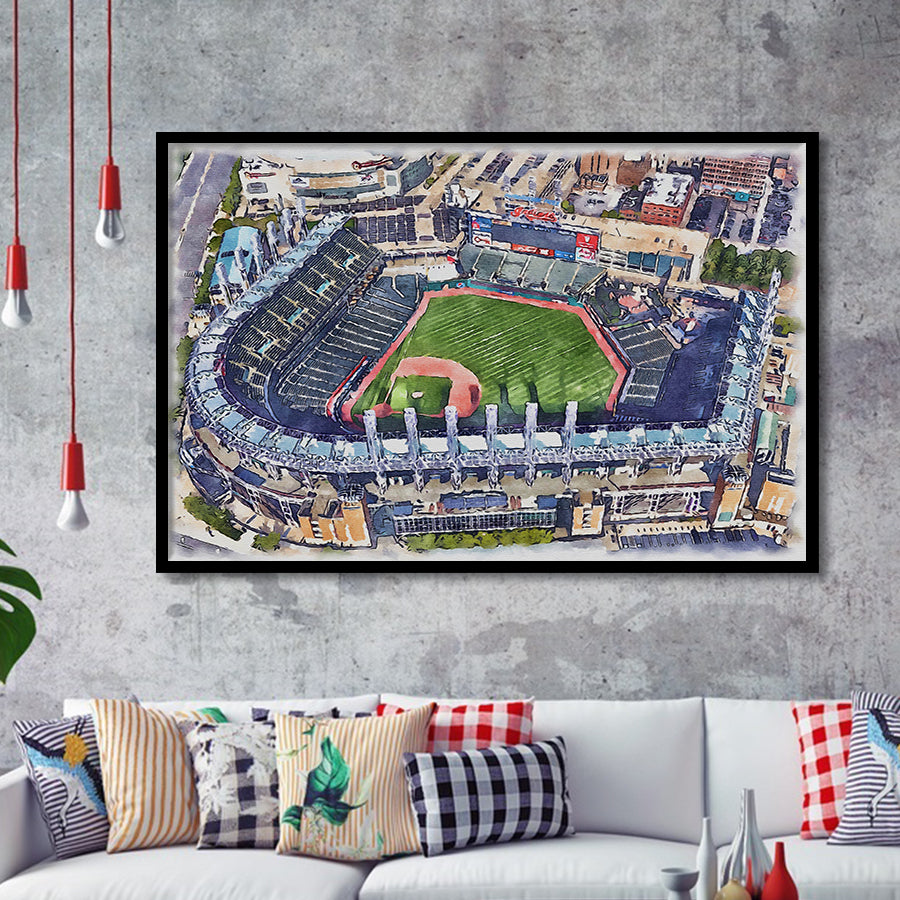 Guardians Baseball Team Progressive Field Watercolor, Sport Prints Fan Gift, Framed Art Prints Wall Art Decor