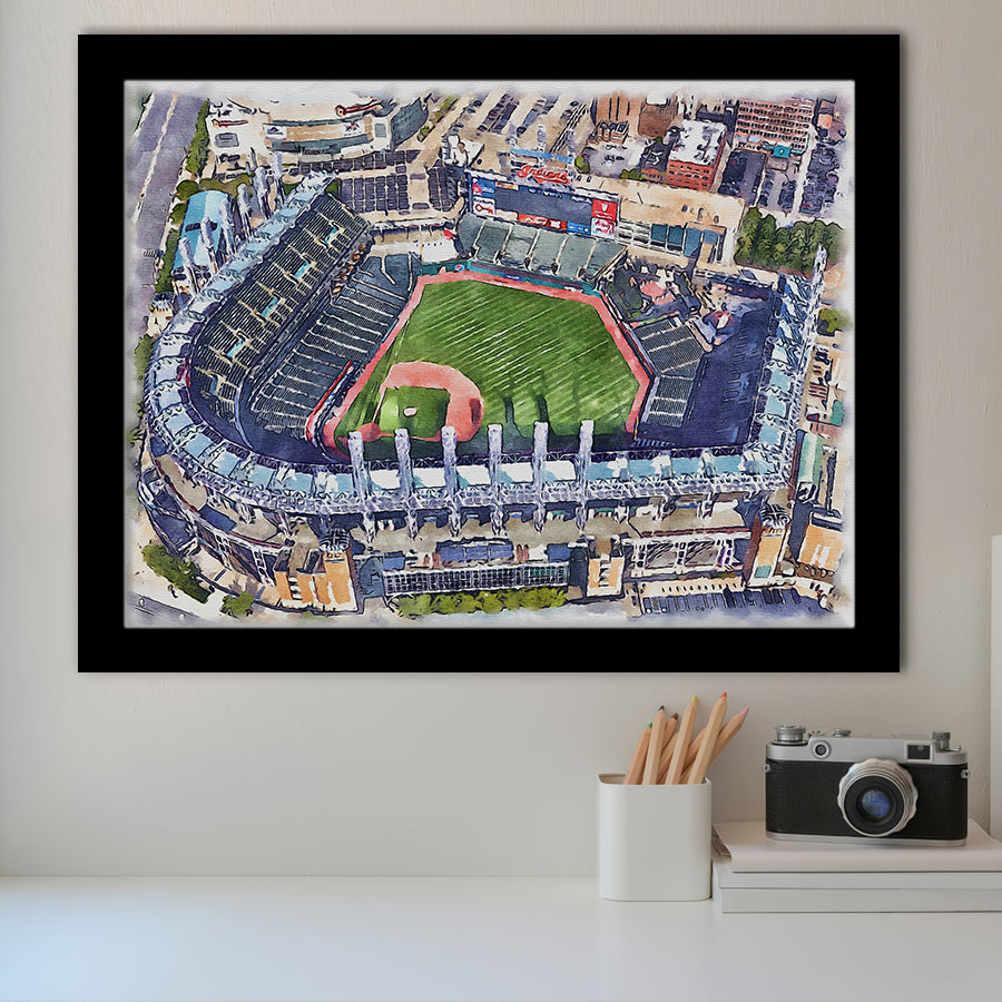 Guardians Baseball Team Progressive Field Watercolor, Sport Prints Fan Gift, Framed Art Prints Wall Art Decor