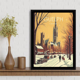 Guelph Canada Retro Art Print, Large Canvas, Framed Canvas Print Wall Art Home Decor, Floating Frame