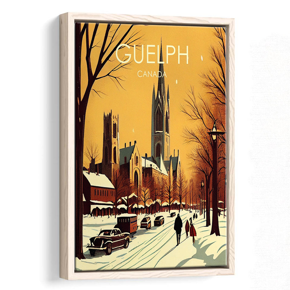 Guelph Canada Retro Art Print, Large Canvas, Framed Canvas Print Wall Art Home Decor, Floating Frame