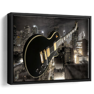 Guitar And City Framed Canvas Prints - Painting Canvas, Art Prints,  Wall Art, Home Decor, Prints for Sale