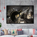 Guitar And City Framed Art Prints Wall Decor - Painting Art, Black Frame, Home Decor, Prints for Sale