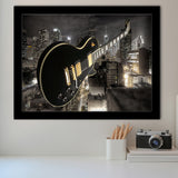 Guitar And City Framed Art Prints Wall Decor - Painting Art, Black Frame, Home Decor, Prints for Sale