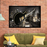 Guitar And City Framed Art Prints Wall Decor - Painting Art, Black Frame, Home Decor, Prints for Sale