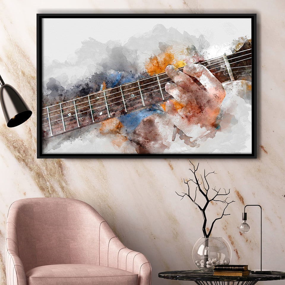 Guitar Player Gift Music Framed Canvas Prints Wall Art Decor, Framed Picture, Floating Frame