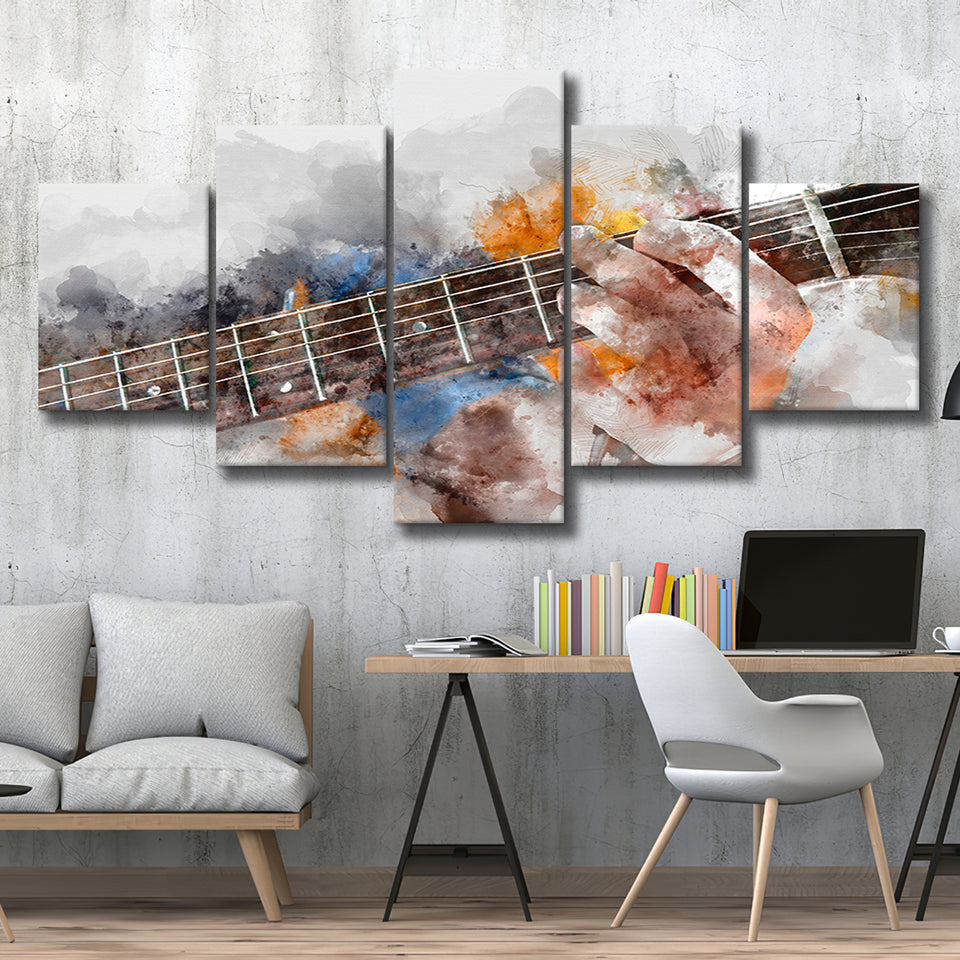 Guitar Player Gift Music 5 Piece Canvas Prints Wall Art Decor, Multi Panels, Mixed Canvas