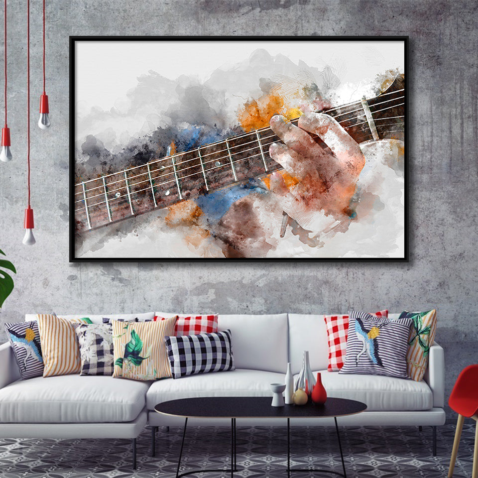 Guitar Player Gift Music Framed Canvas Prints Wall Art Decor, Framed Picture, Floating Frame