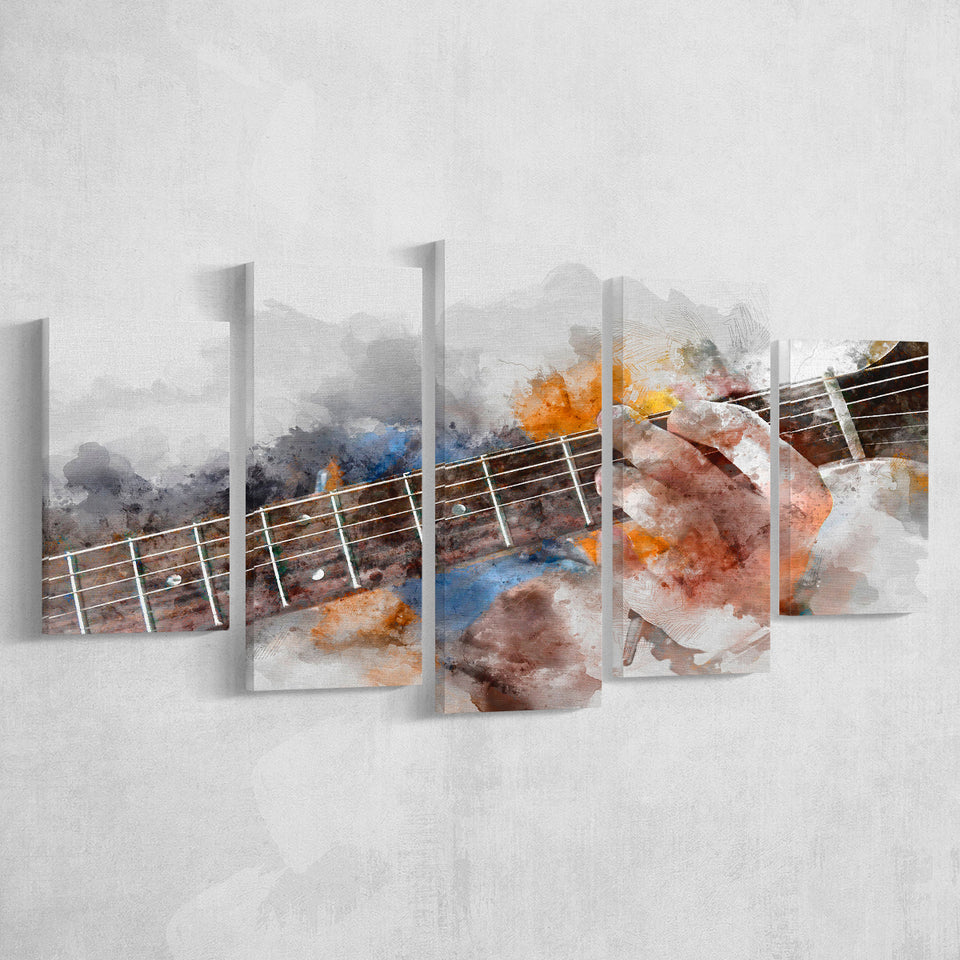 Guitar Player Gift Music 5 Piece Canvas Prints Wall Art Decor, Multi Panels, Mixed Canvas