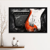 Guitar Music Art, Music Room Art V1 Framed Canvas Prints Wall Art, Floating Frame, Large Canvas Home Decor