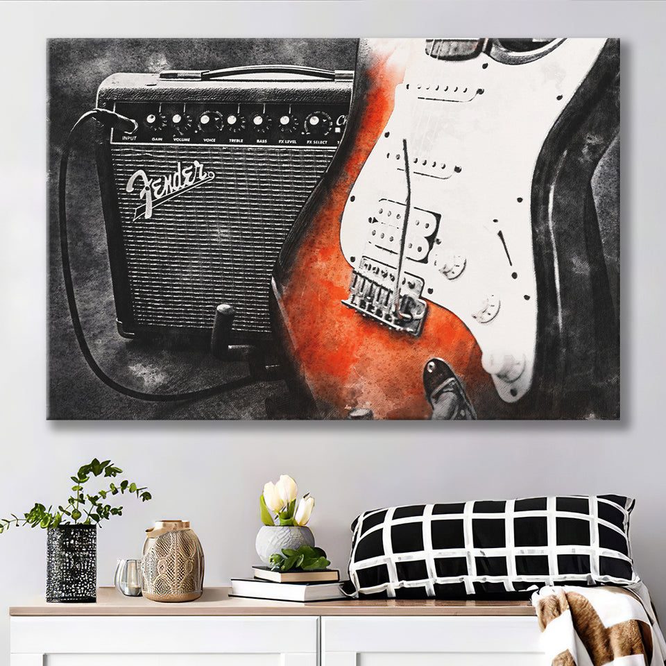 Guitar Music Art, Music Room Art V1 Canvas Prints Wall Art, Home Living Room Decor, Large Canvas