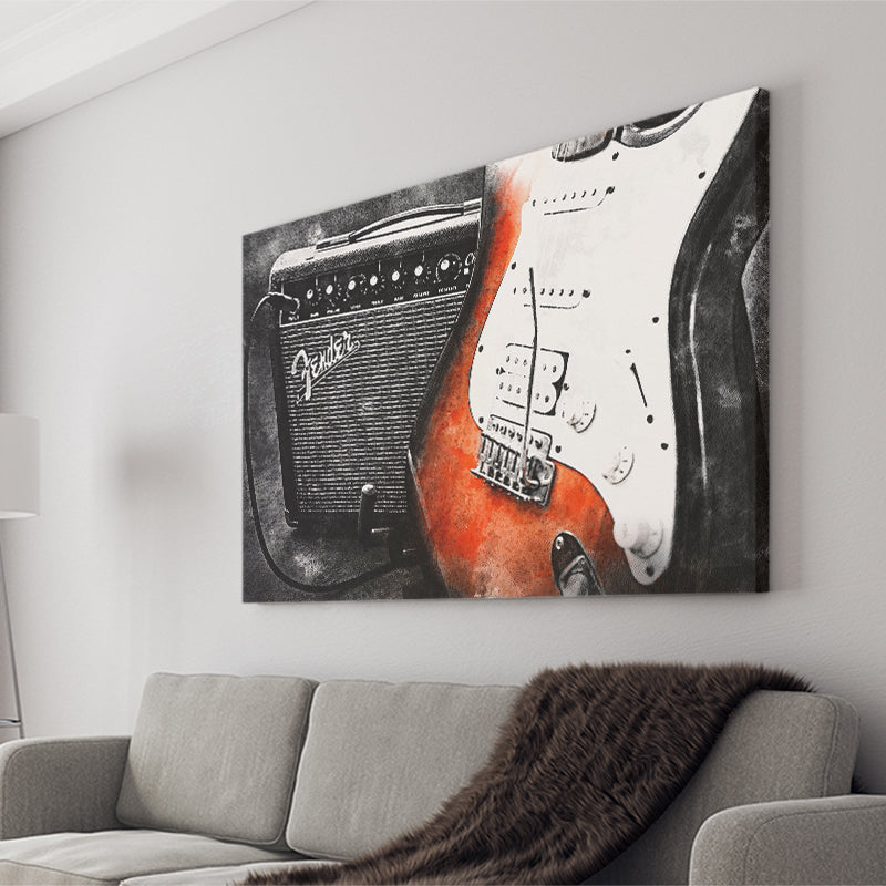 Guitar Music Art, Music Room Art V1 Canvas Prints Wall Art, Home Living Room Decor, Large Canvas