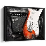 Guitar Music Art, Music Room Art V1 Framed Canvas Prints Wall Art, Floating Frame, Large Canvas Home Decor