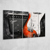 Guitar Music Art, Music Room Art V1, 5 Panel B Canvas Prints Wall Art, Extra Large Canvas Decor