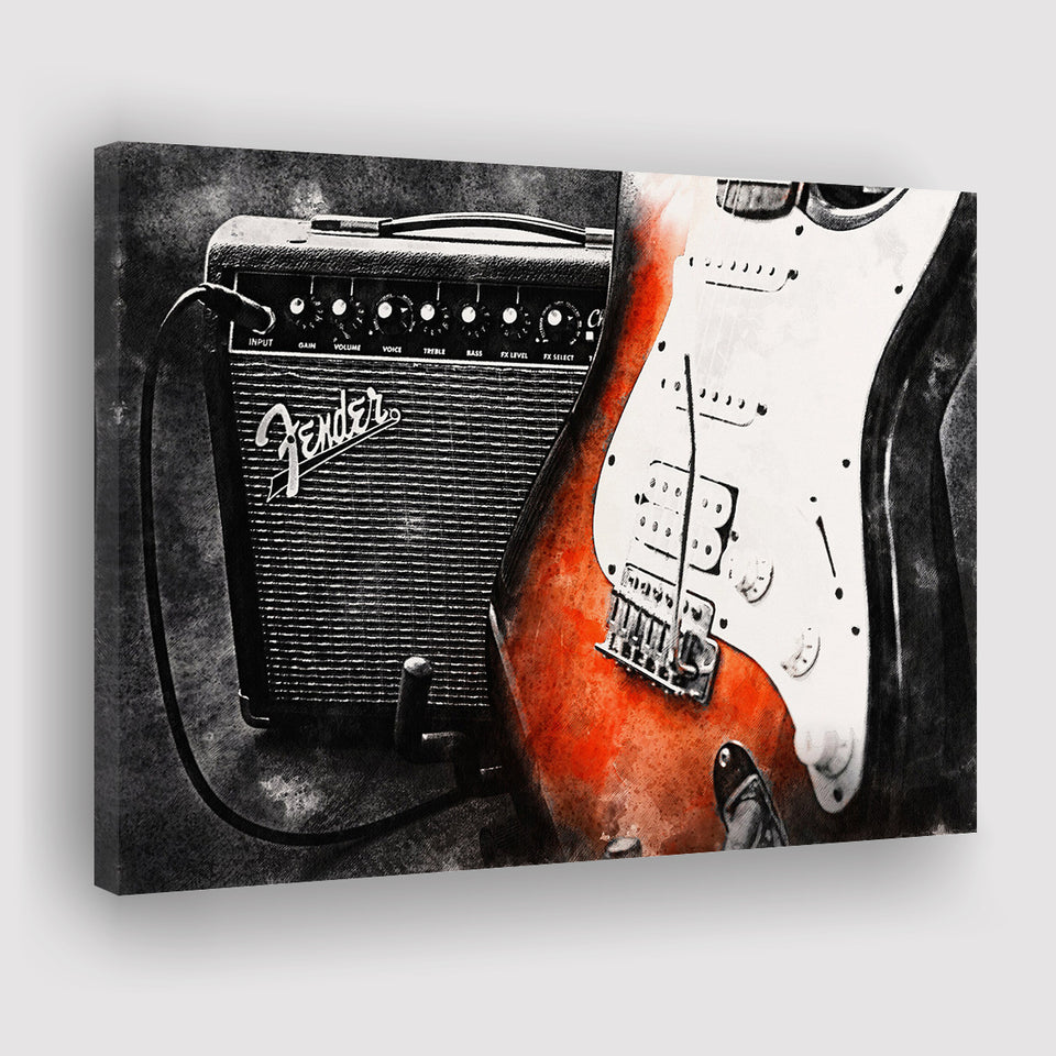 Guitar Music Art, Music Room Art V1 Canvas Prints Wall Art, Home Living Room Decor, Large Canvas