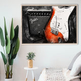 Guitar Music Art, Music Room Art V1 Framed Canvas Prints Wall Art, Floating Frame, Large Canvas Home Decor