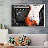 Guitar Music Art, Music Room Art V1 Framed Canvas Prints Wall Art, Floating Frame, Large Canvas Home Decor