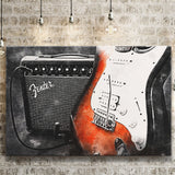Guitar Music Art, Music Room Art V1 Canvas Prints Wall Art, Home Living Room Decor, Large Canvas